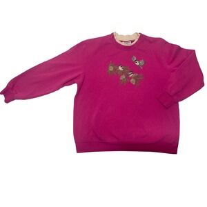 Links Women's Pink XL Oversized Sweatshirt Ugly‎ Christmas Grandma Cottage Cozy